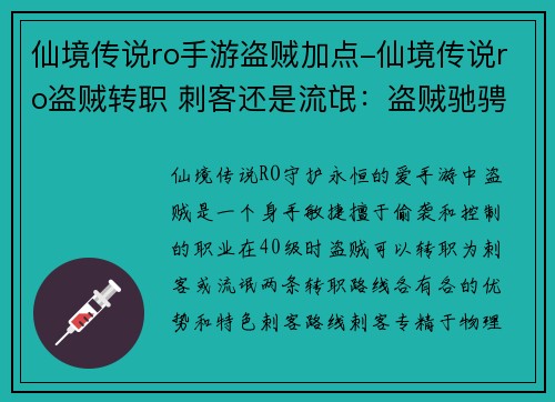 仙境传说ro手游盗贼加点-仙境传说ro盗贼转职 刺客还是流氓：盗贼驰骋仙境，千变万化点精髓